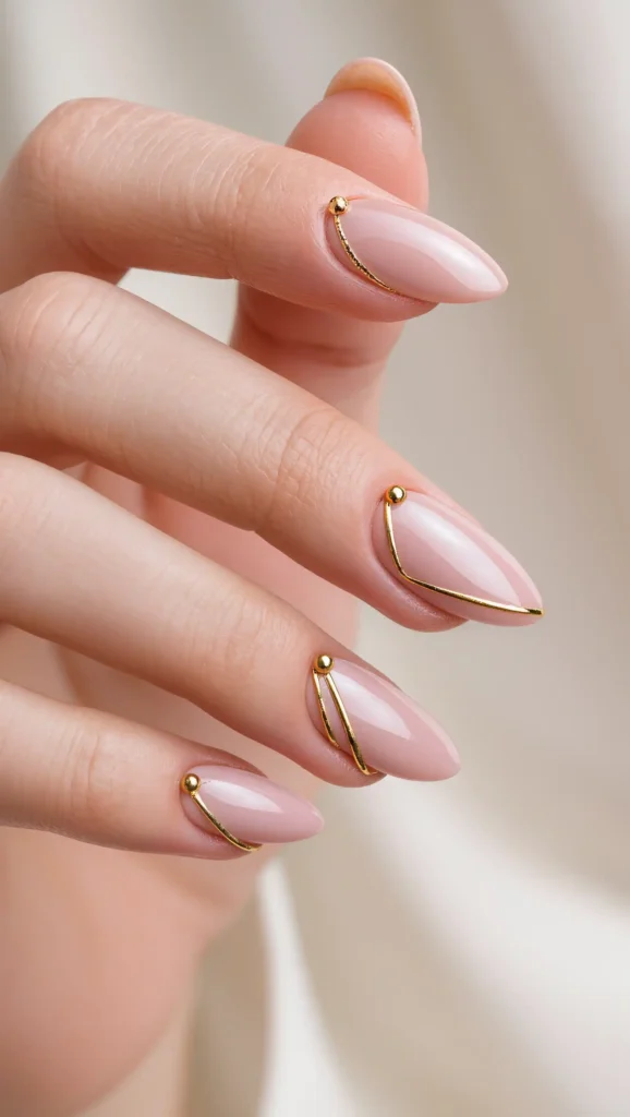 Nude Nails with Gold Details