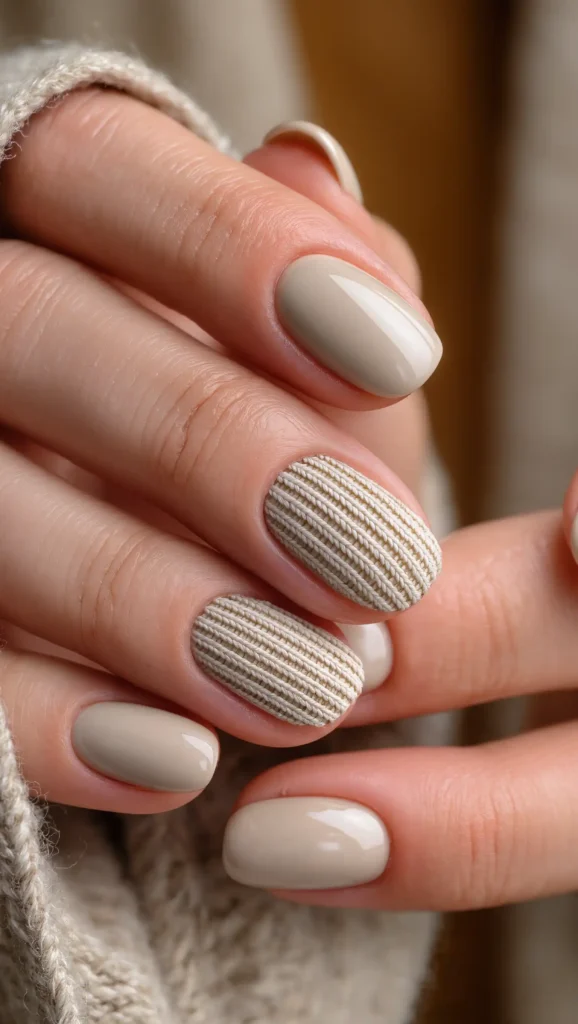 24 Fall Sweater Nail Designs 2026: Chic Manicures Inspired by Your Favorite Knits 4 Oatmeal Ribbed Nails