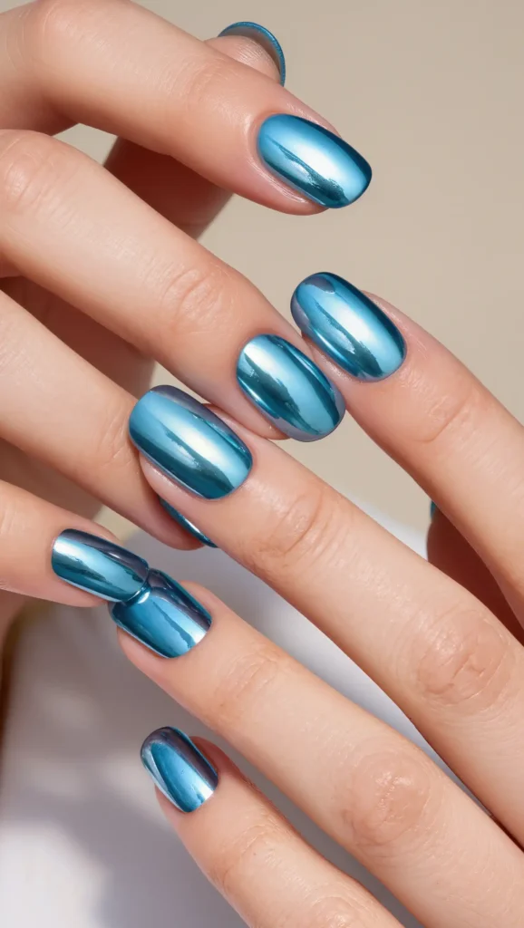 Ocean Blue Chrome Nails