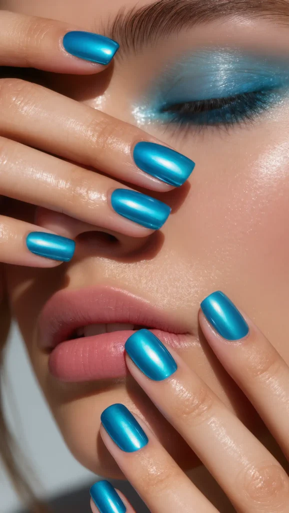 Ocean Blue Glossy Nails