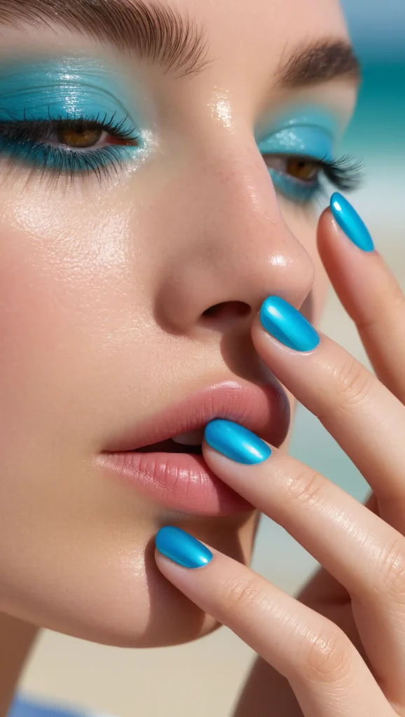Ocean Blue Glossy Nails