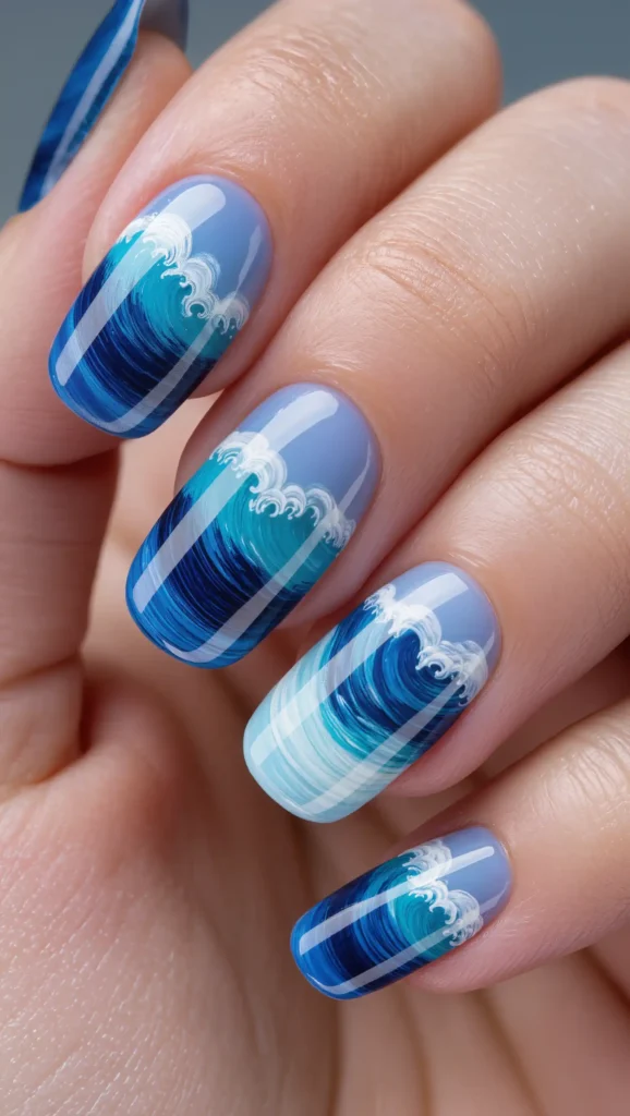 25 Summer Almond Shape Nails 2026 That Are Trendy and Perfect for Sunny Days 5 Ocean Blue Waves