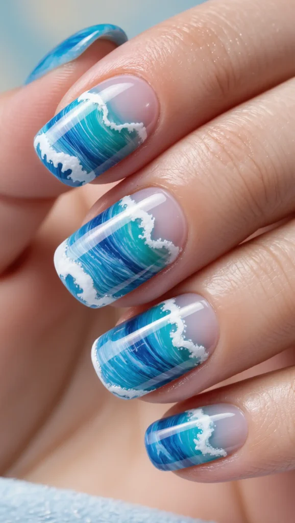 25 June Summer Nails 2026 That Are Perfect for the Start of Sunny Season 4 Ocean Blue Waves