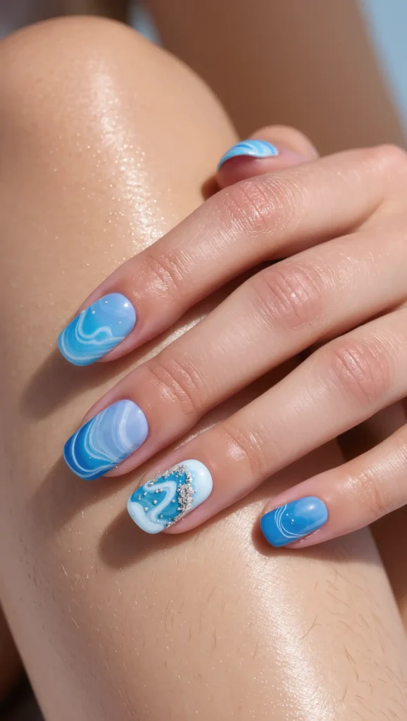 24 Summer Beach Nails Ideas for 2026 That Are Tropical, Trendy & Vacation-Ready 20 Ocean Marble Nails
