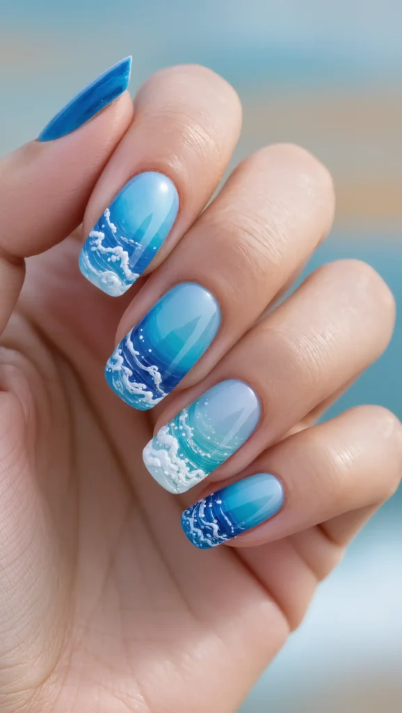 25 Summer Stiletto Nails Inspo 2026: Glamorous Designs That Steal the Spotlight 7 Ocean Wave Art
