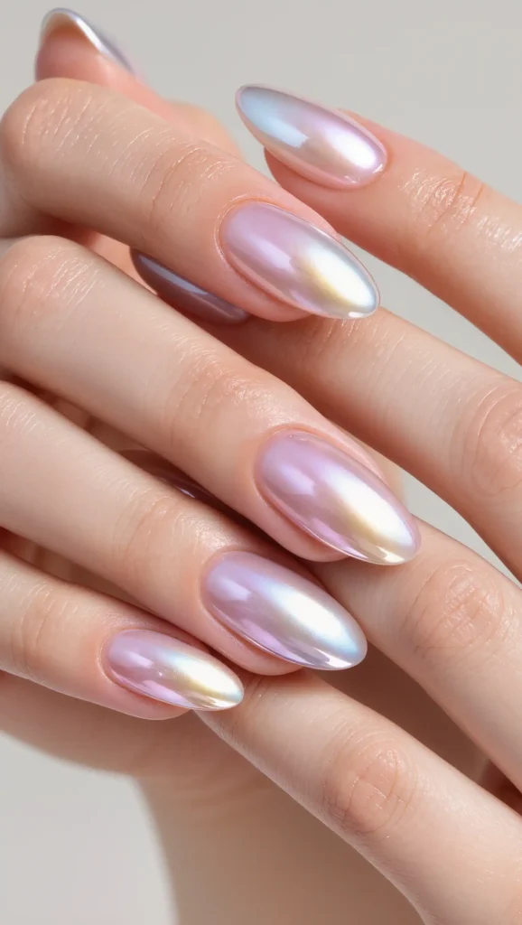 25 Summer Almond Shape Nails 2026 That Are Trendy and Perfect for Sunny Days 13 Pearl Glazed Almond Nails
