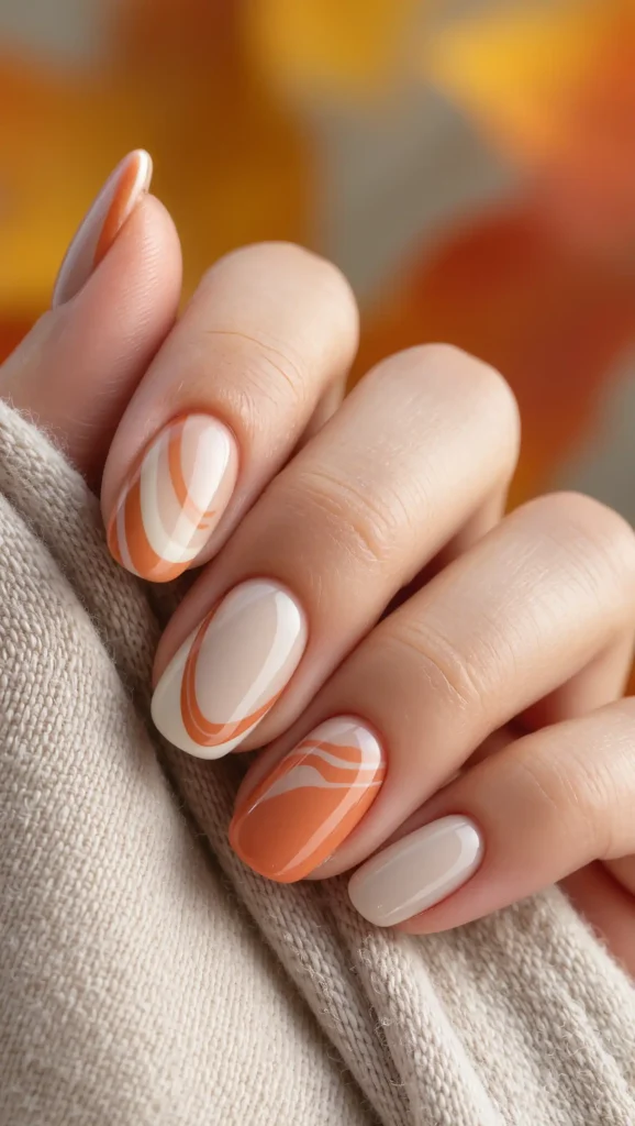 Pumpkin Latte Swirl Nails