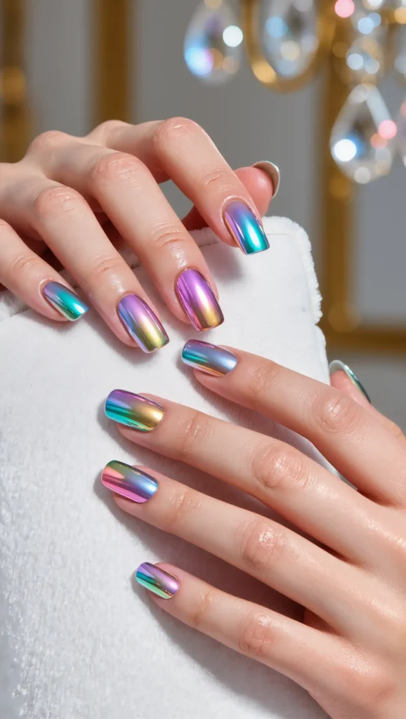 Rainbow Chrome Nails