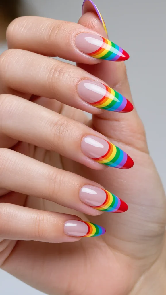 25 Summer Stiletto Nails Inspo 2026: Glamorous Designs That Steal the Spotlight 19 Rainbow French Tips