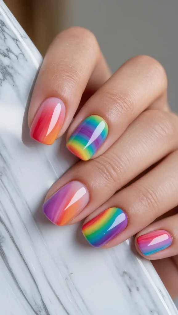 Rainbow Marble Nails
