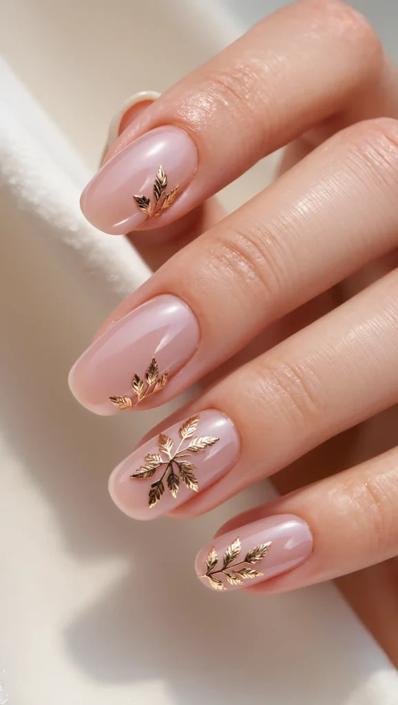 25 Leaf Nail Art Ideas 2026: Nature-Inspired Designs That Are Anything but Basic 13 Rose Gold Foliage Nails