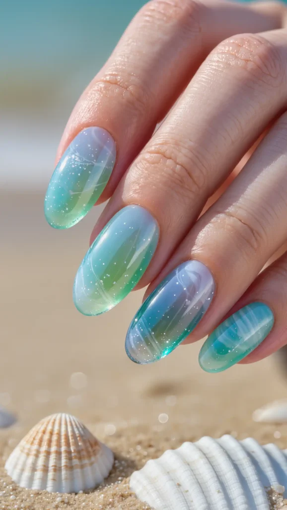 24 Tropical Nails Inspo for 2026 That Bring Island Vibes to Your Fingertips 22 Sea Glass Nails