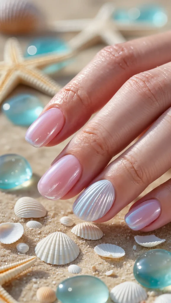 24 Ocean Nail Designs 2026 That Bring Beachy Beauty to Your Fingertips 5 Seashell Accent Nails