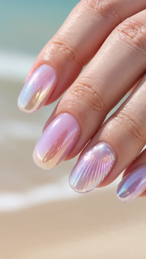 24 Summer Coffin Nail Designs 2026 That Are Bold and Totally Trend-Forward 19 Seashell Pearl Nails