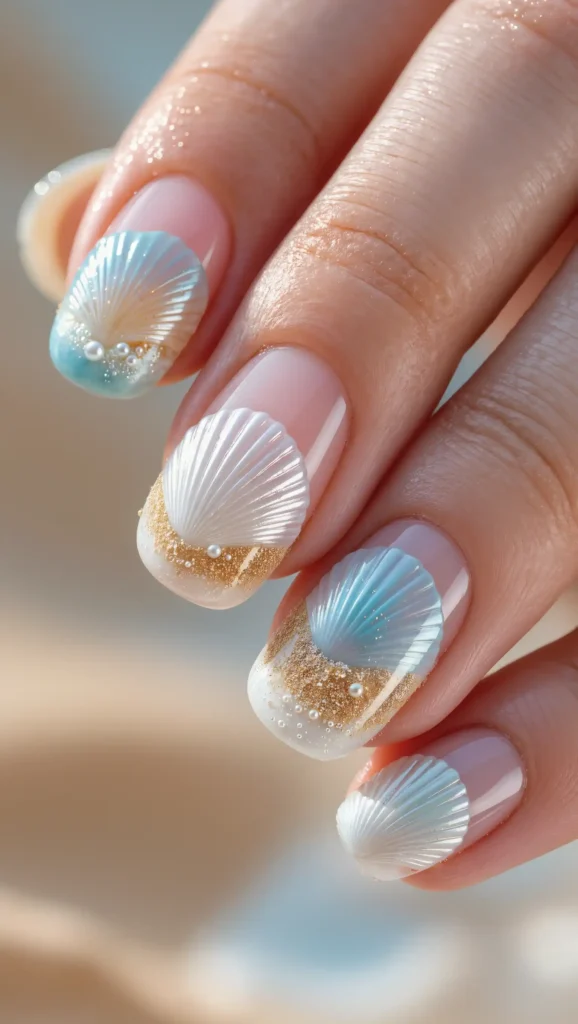 24 Ocean Nail Designs 2026 That Bring Beachy Beauty to Your Fingertips 21 Shell and Sand Nail Art