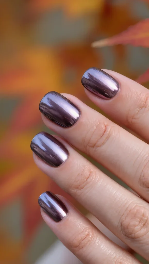 25 Fall Chrome Nail Ideas 2026: Luxe Metallic Manicures That Will Dominate Autumn 6 Smoked Plum Chrome