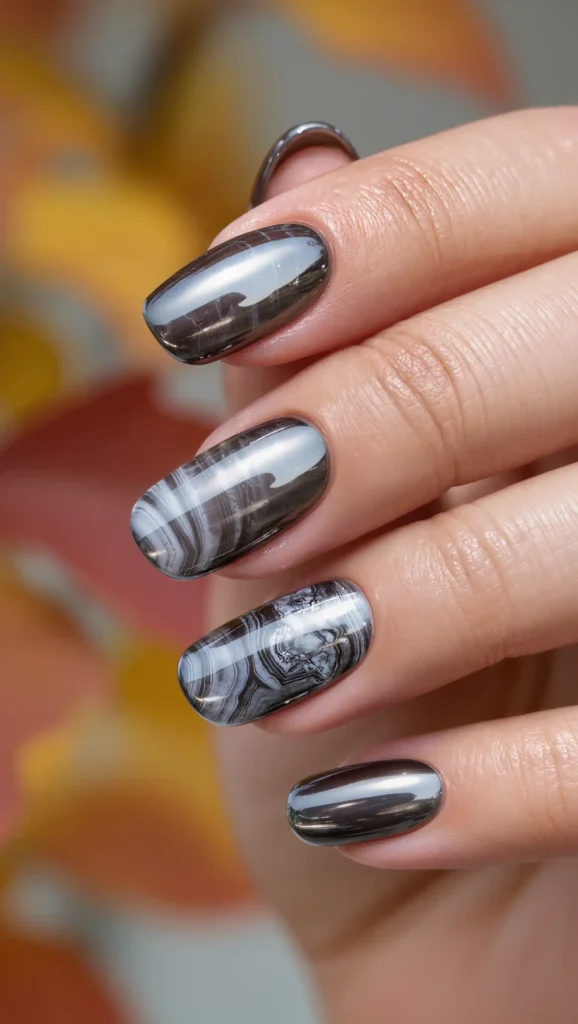 25 Fall Chrome Nail Ideas 2026: Luxe Metallic Manicures That Will Dominate Autumn 25 Smoky Quartz Chrome