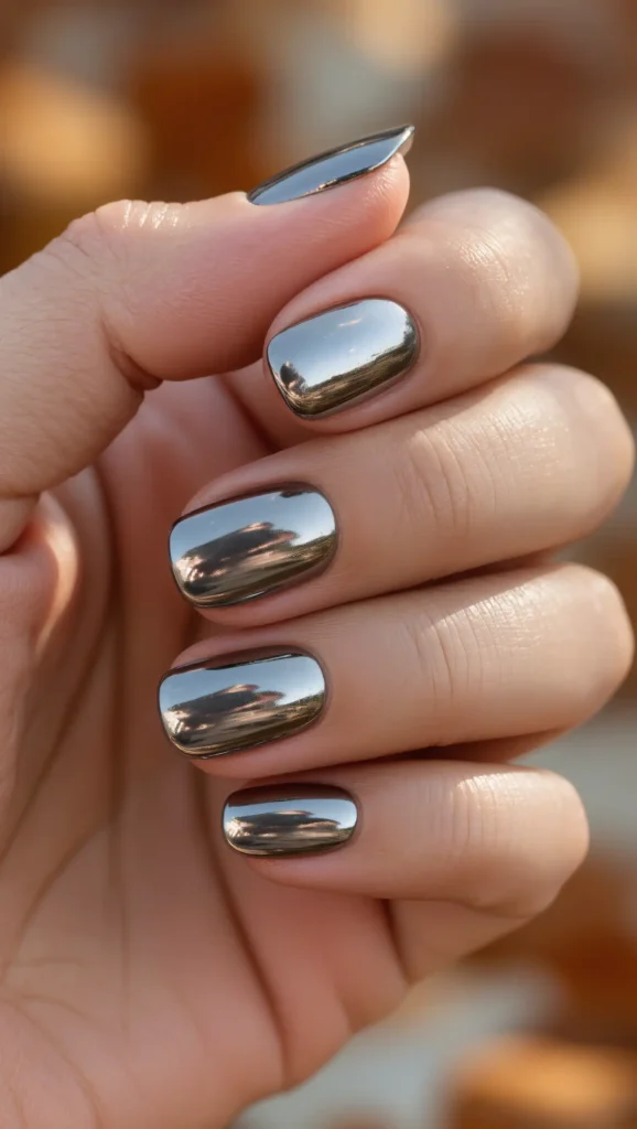 25 Fall Chrome Nail Ideas 2026: Luxe Metallic Manicures That Will Dominate Autumn 18 Soft Pewter Nails