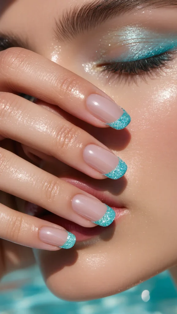 Sparkling Aqua French Manicure