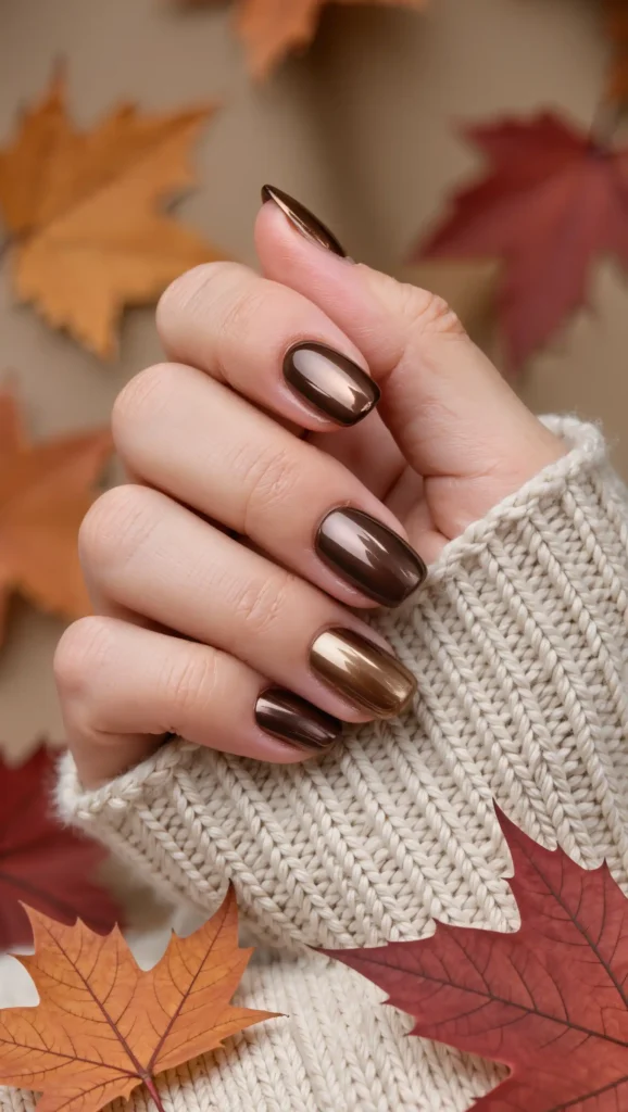 25 Fall Chrome Nail Ideas 2026: Luxe Metallic Manicures That Will Dominate Autumn 21 Spiced Mocha Nails