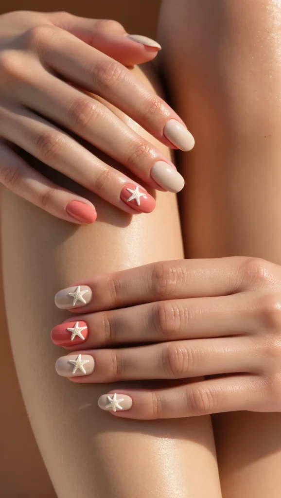 24 Tropical Nails Inspo for 2026 That Bring Island Vibes to Your Fingertips 19 Starfish Accent Nails