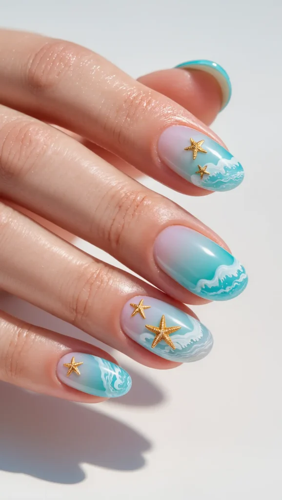 25 Summer Vacation Nail Designs for 2026 That Are Bright, Fun & Made for Getaways 16 Starfish and Wave Nails