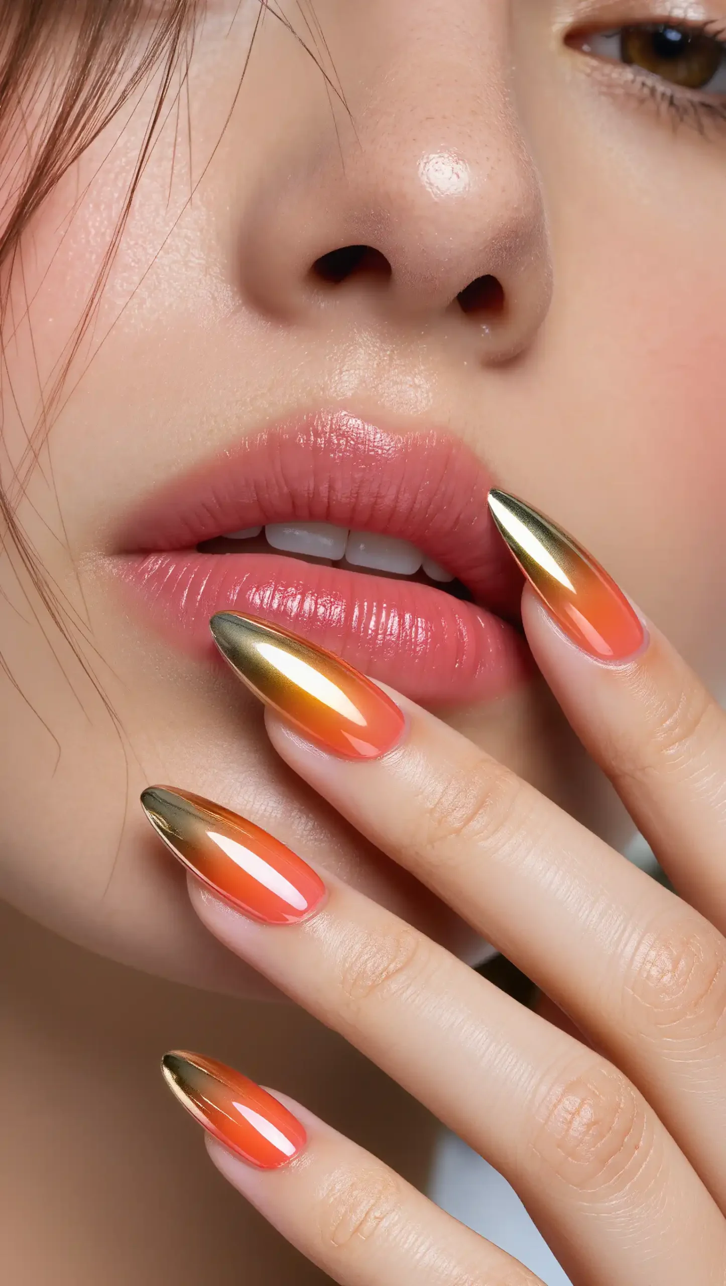 25 Summer Stiletto Nails Inspo 2026: Glamorous Designs That Steal the Spotlight 1 Sunset Chrome Ombre