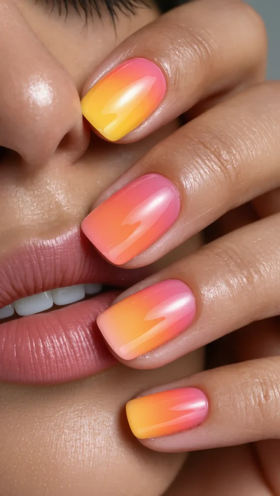 25 Summer Square Nails Ideas 2026 That Are Stylish & Pinterest-Worthy 10 Sunset Gradient Nails