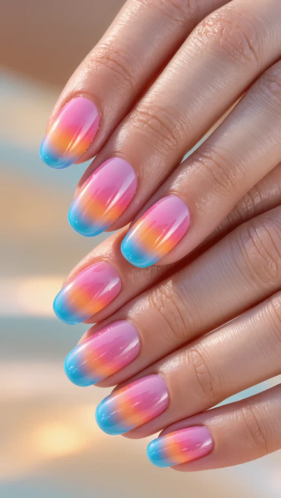 24 Ocean Nail Designs 2026 That Bring Beachy Beauty to Your Fingertips 18 Sunset by the Sea Nails
