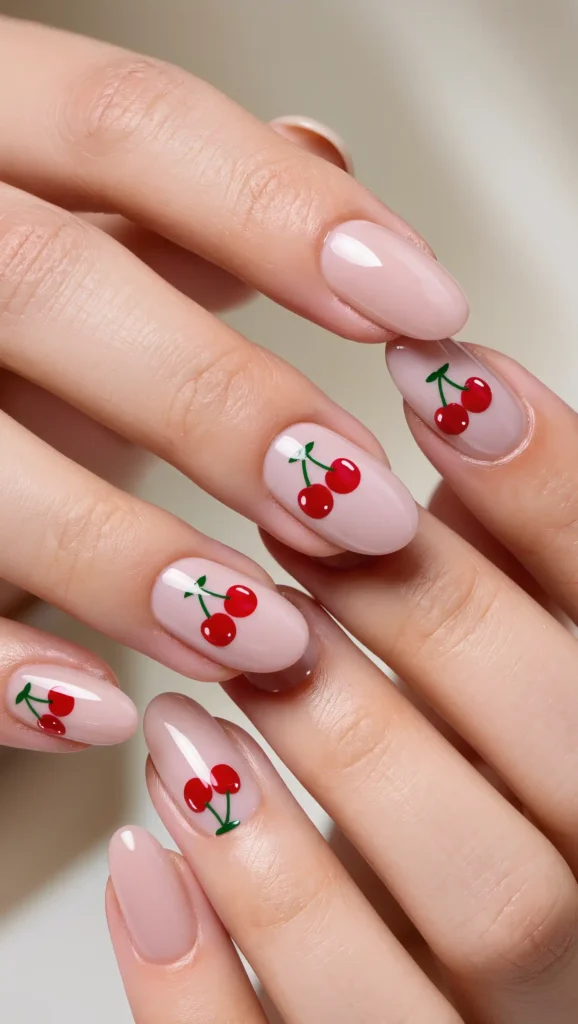 Sweet Cherry Accent Nails