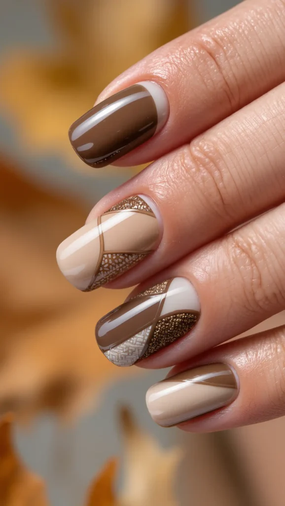 24 Fall Sweater Nail Designs 2026: Chic Manicures Inspired by Your Favorite Knits 19 Toffee Patchwork Nails
