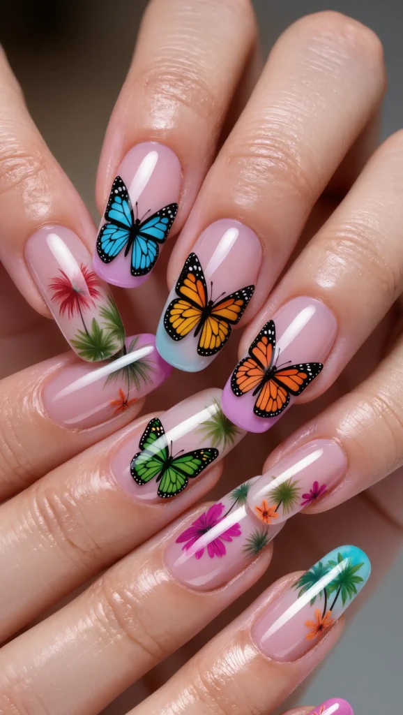 24 Tropical Nails Inspo for 2026 That Bring Island Vibes to Your Fingertips 23 Tropical Butterfly Nails