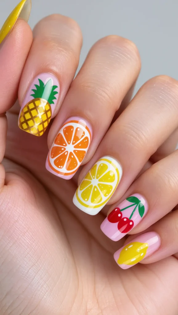 25 Summer Vacation Nail Designs for 2026 That Are Bright, Fun & Made for Getaways 20 Tropical Fruit Mix Nails