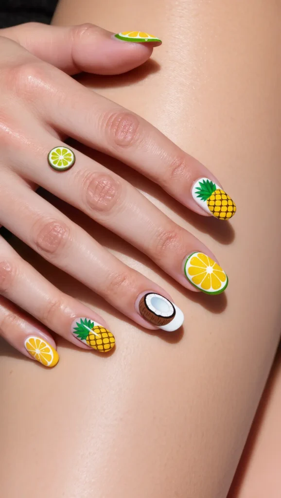 24 Summer Beach Nails Ideas for 2026 That Are Tropical, Trendy & Vacation-Ready 18 Tropical Fruit Nails