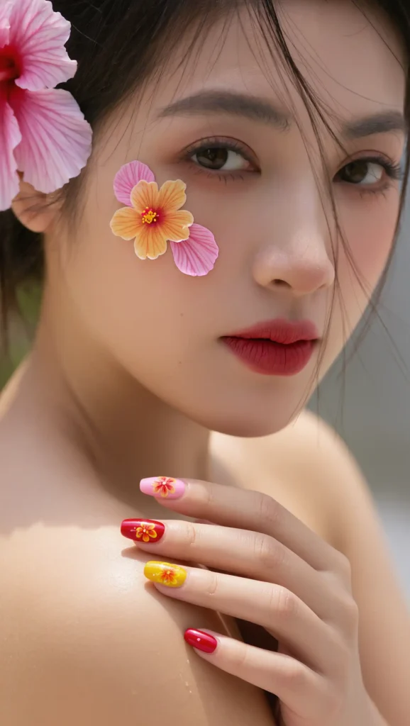 24 Summer Beach Nails Ideas for 2026 That Are Tropical, Trendy & Vacation-Ready 13 Tropical Hibiscus Nails