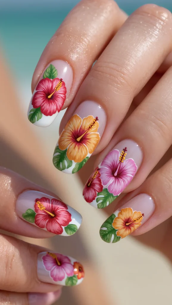 Tropical Hibiscus Nails
