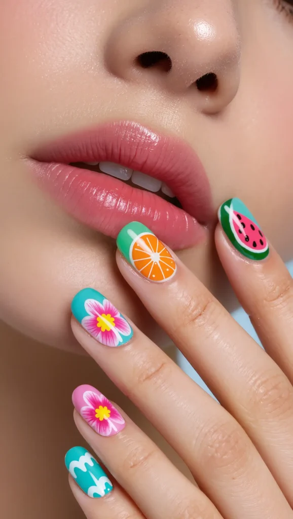 24 Long Summer Nails 2026 That Bring Glamour, Color & Endless Vacation Vibes 24 Tropical Mix-and-Match Nails