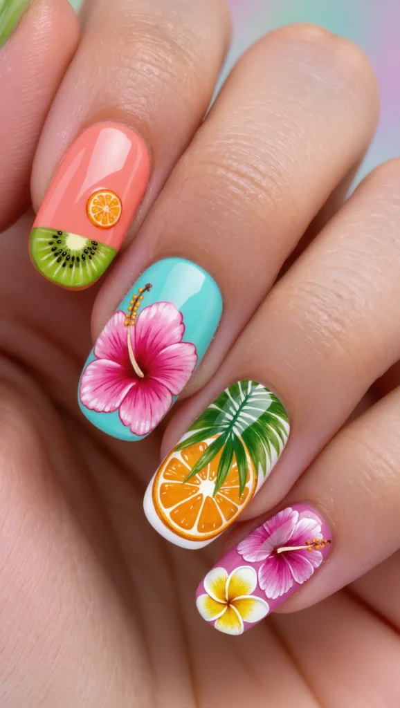 Tropical Mix-and-Match Nails