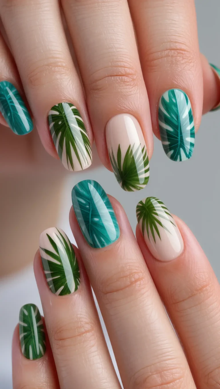 25 Summer Almond Shape Nails 2026 That Are Trendy and Perfect for Sunny Days 51 Tropical Palm Leaf Art