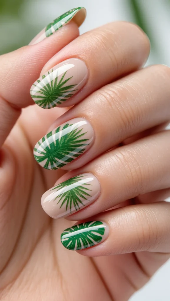 25 June Summer Nails 2026 That Are Perfect for the Start of Sunny Season 6 Tropical Palm Leaf Design