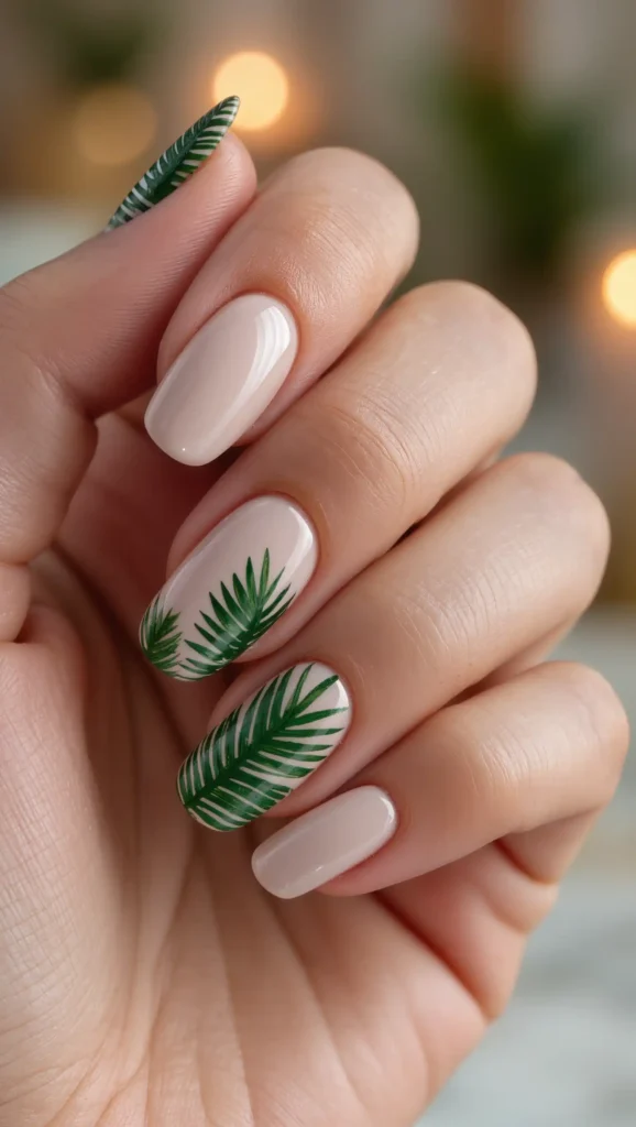 24 Summer Coffin Nail Designs 2026 That Are Bold and Totally Trend-Forward 9 Tropical Palm Leaf Nails