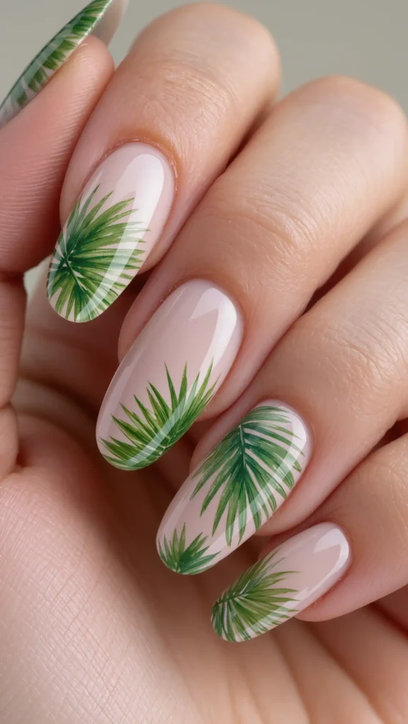 25 Summer Stiletto Nails Inspo 2026: Glamorous Designs That Steal the Spotlight 4 Tropical Palm Paradise