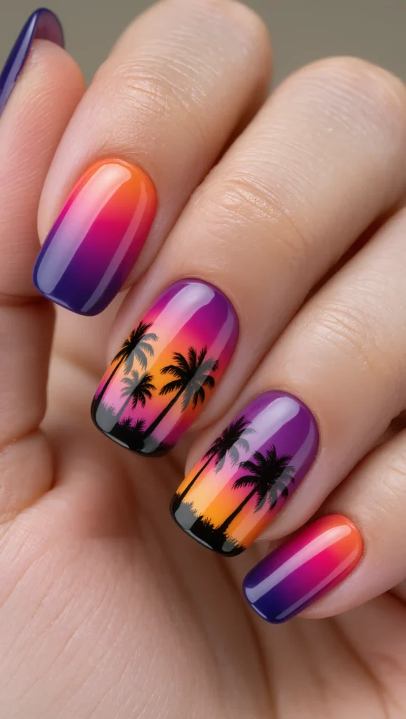 Tropical Palm Tree Nail Art