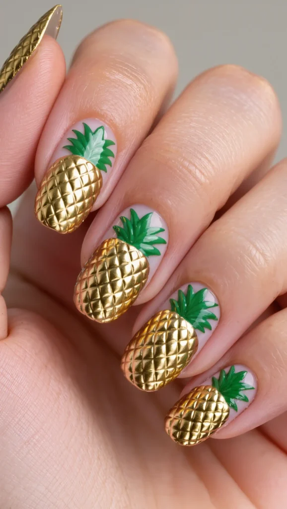Tropical Pineapple Nail Art