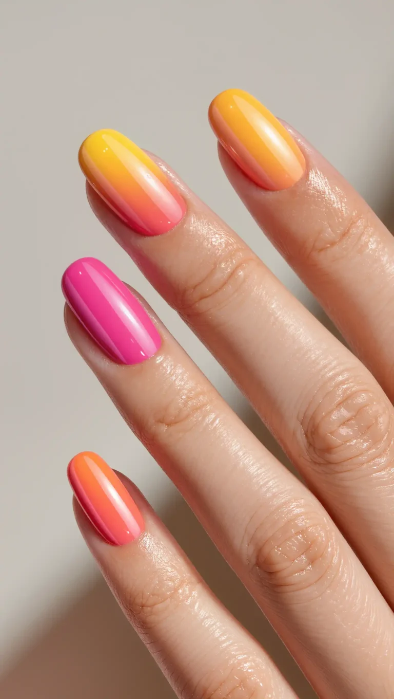 24 Long Summer Nails 2026 That Bring Glamour, Color & Endless Vacation Vibes 1 Tropical Sunset Ombre Nails