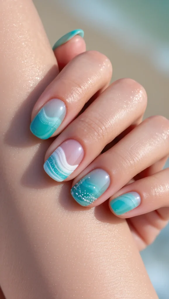 24 Summer Beach Nails Ideas for 2026 That Are Tropical, Trendy & Vacation-Ready 7 Turquoise Wave Nail Art