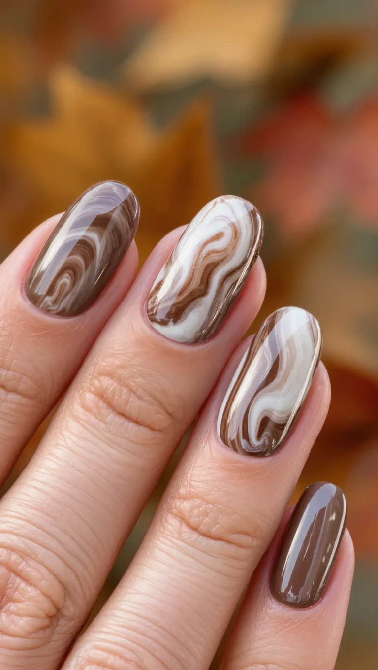 24 Fall Marble Nail Art Ideas 2026: Elegant Stone-Inspired Manicures You'll Love 5 Walnut Marble Nails