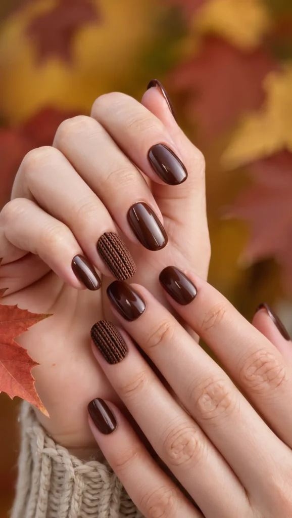 24 Fall Sweater Nail Designs 2026: Chic Manicures Inspired by Your Favorite Knits 12 Walnut Sweater Nails