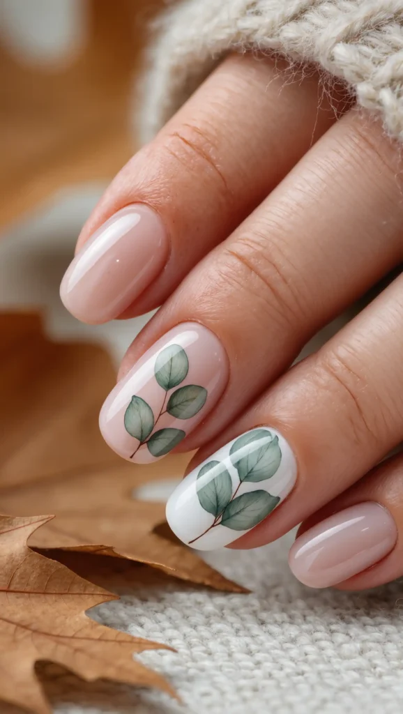 25 Leaf Nail Art Ideas 2026: Nature-Inspired Designs That Are Anything but Basic 3 Watercolor Eucalyptus Nails