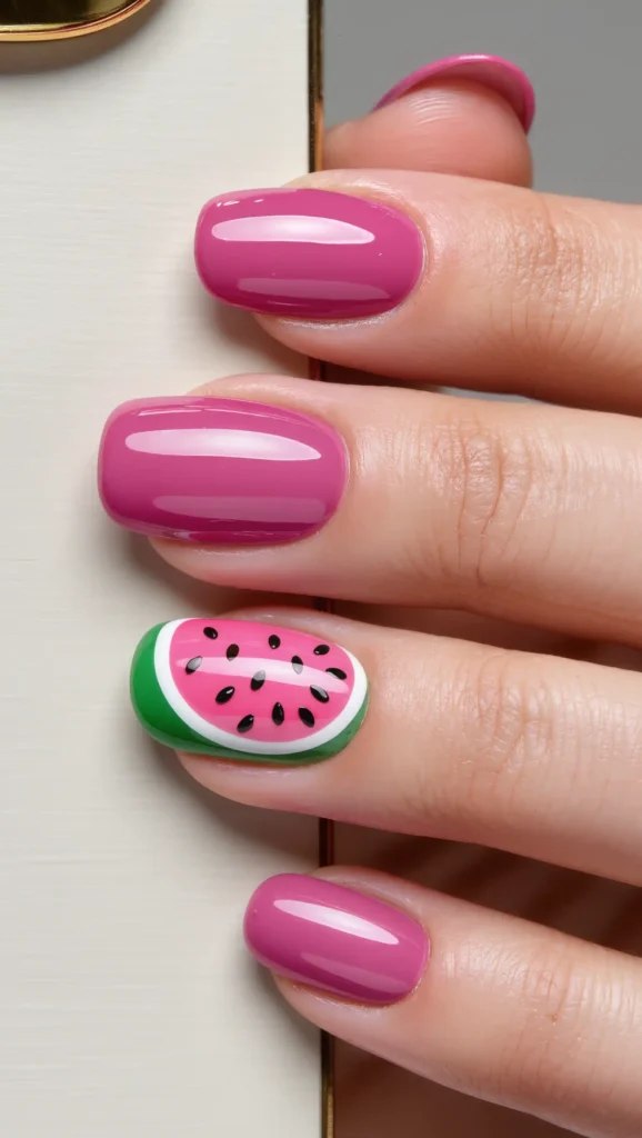 Watermelon Accent Nails